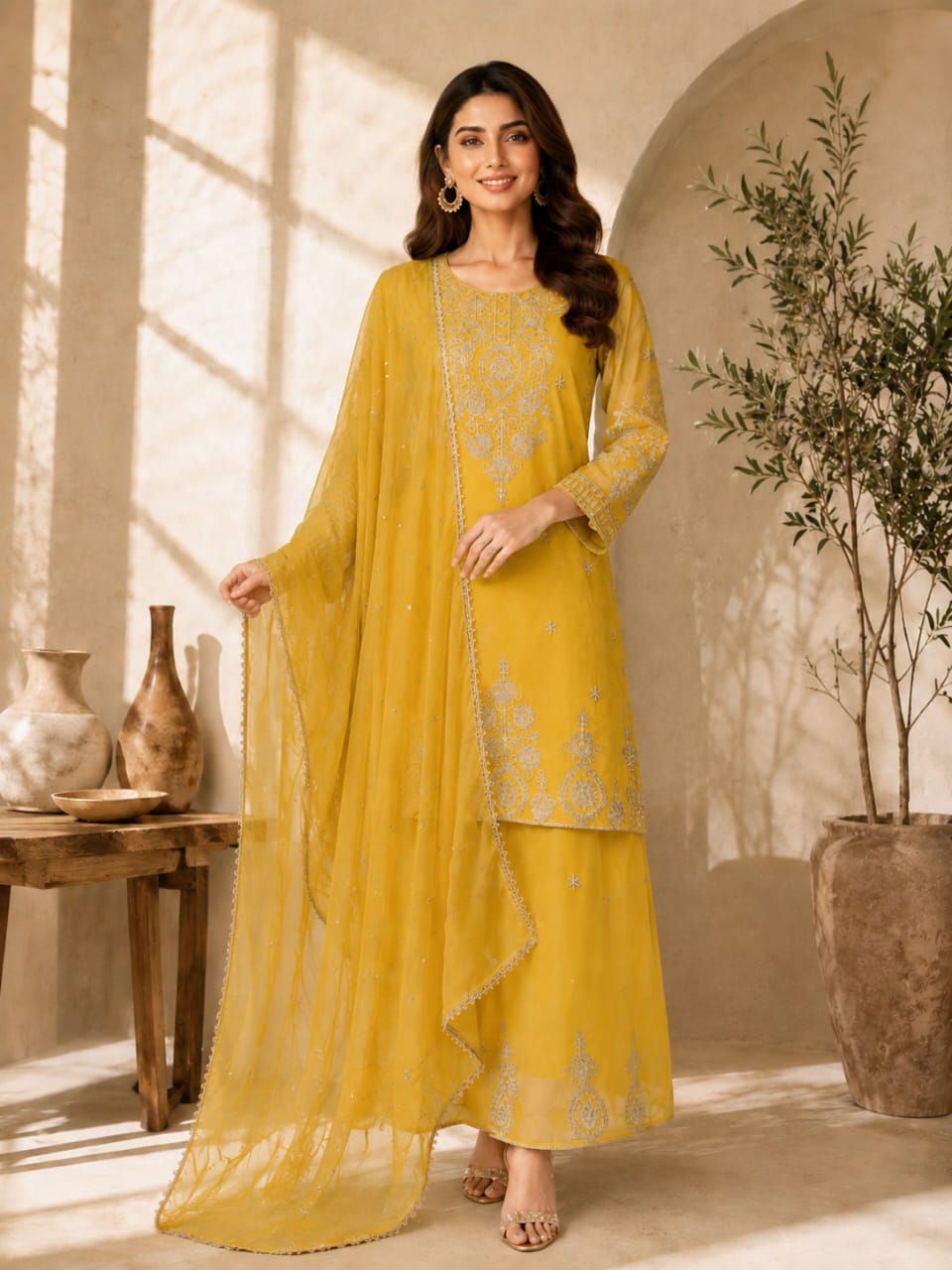 Premium Ethnic Suit Set for Women with Embroidered Palazzo & Dupatta