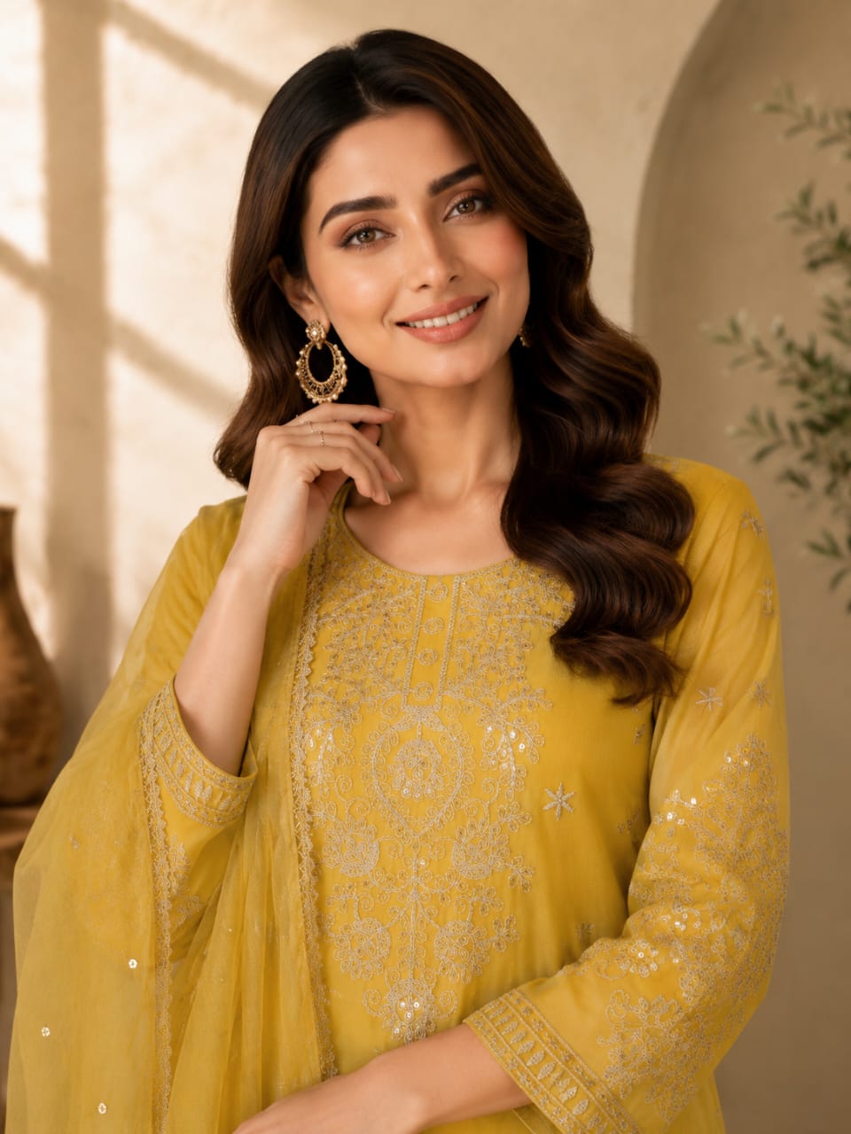Premium Ethnic Suit Set for Women with Embroidered Palazzo & Dupatta