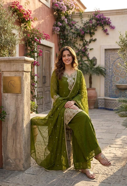 Designer Kurta Palazzo Set for Women with Heavy Embroidery Dupatta