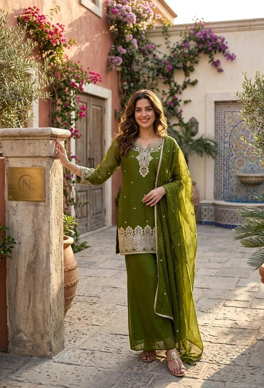 Designer Kurta Palazzo Set for Women with Heavy Embroidery Dupatta