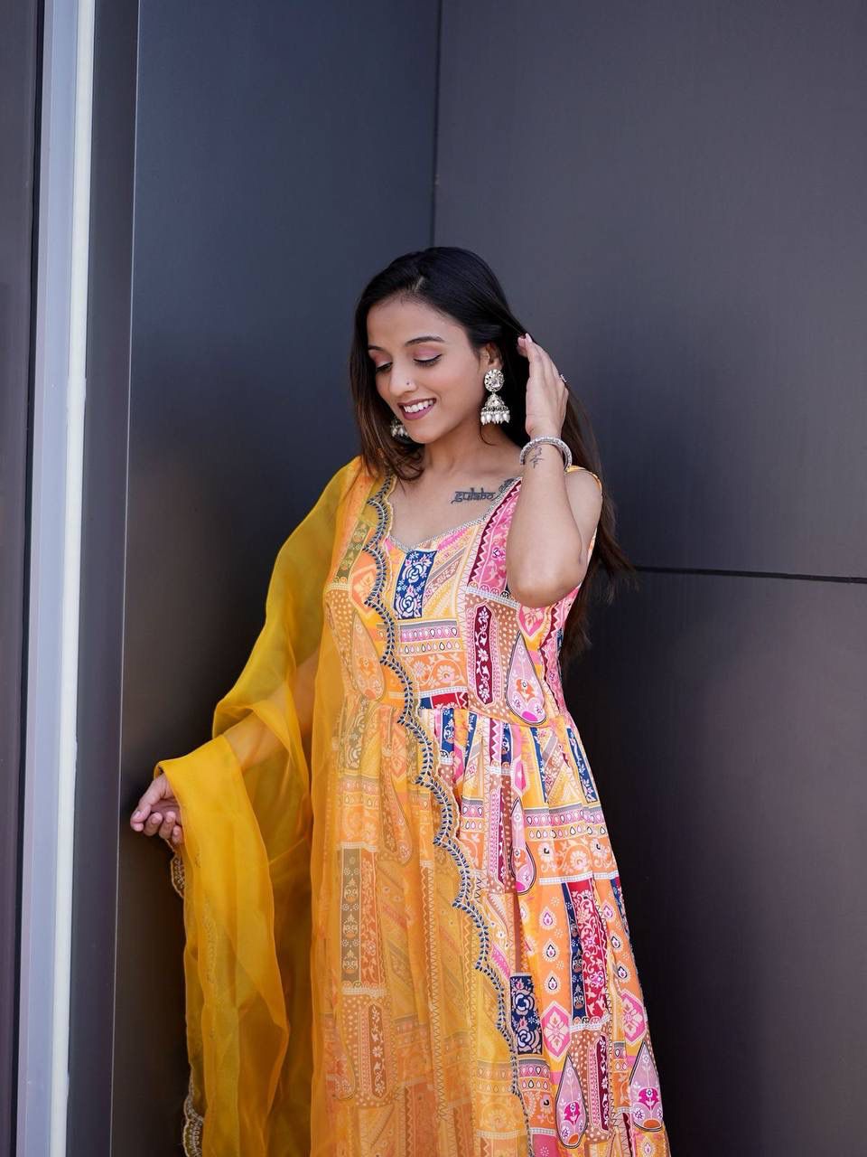 Yellow Wedding Wear Kurta Palazzo Suit Set for Women with Embroidery Work