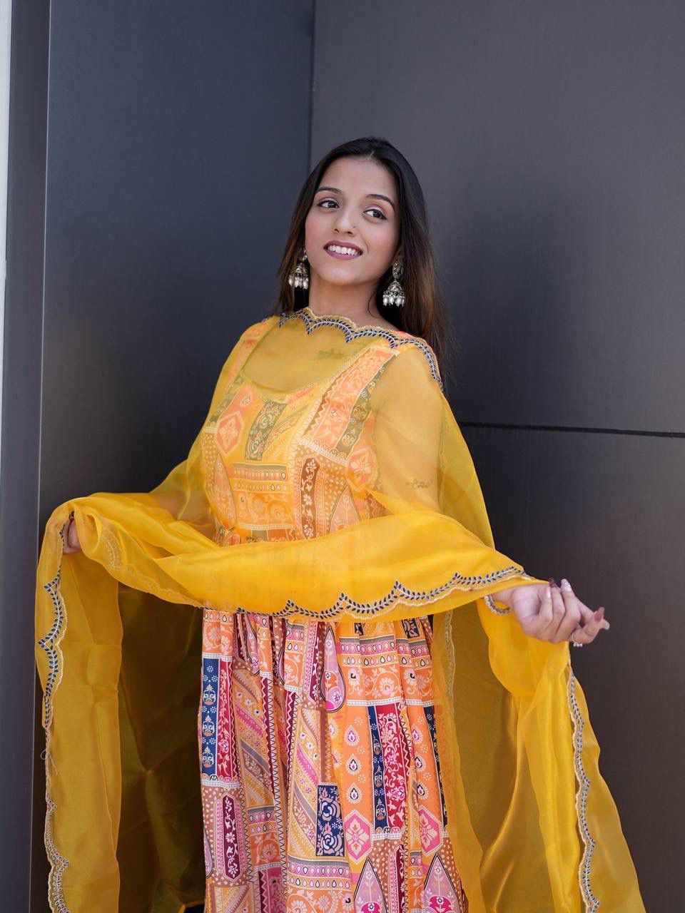 Yellow Wedding Wear Kurta Palazzo Suit Set for Women with Embroidery Work