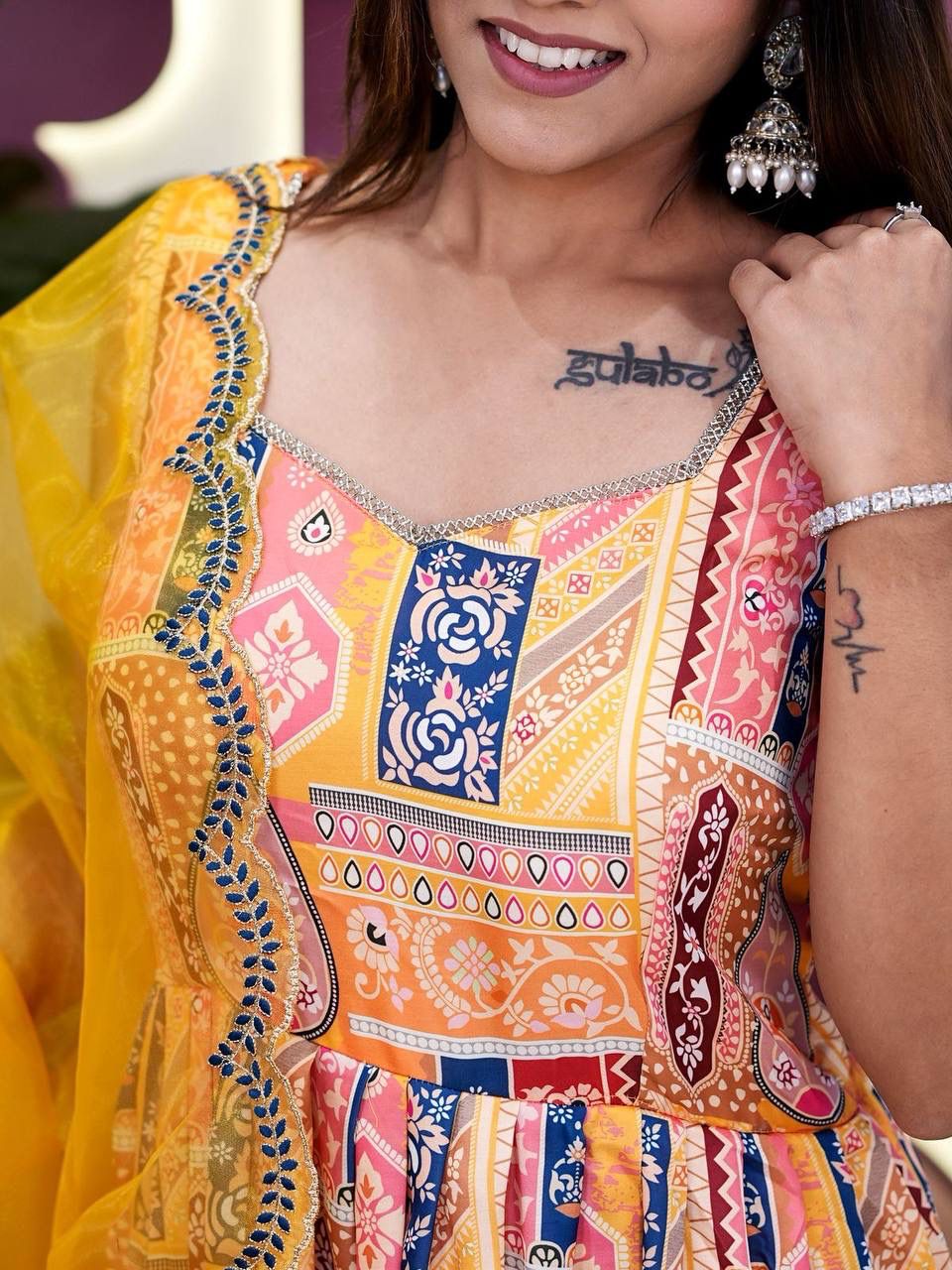 Yellow Wedding Wear Kurta Palazzo Suit Set for Women with Embroidery Work
