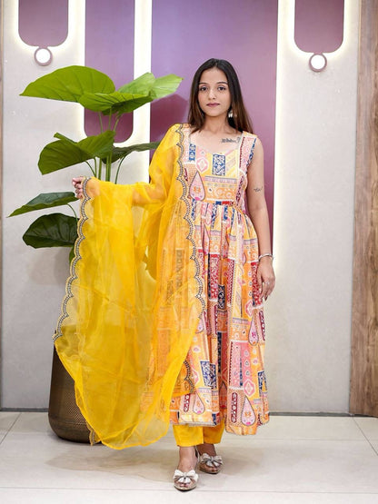 Yellow Wedding Wear Kurta Palazzo Suit Set for Women with Embroidery Work