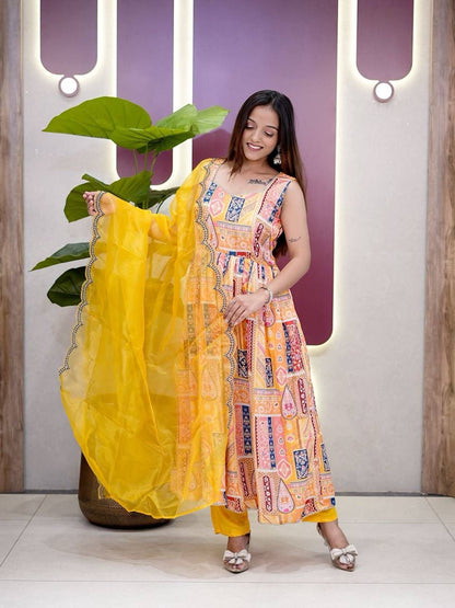 Yellow Wedding Wear Kurta Palazzo Suit Set for Women with Embroidery Work