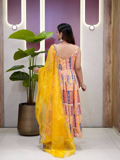 Yellow Wedding Wear Kurta Palazzo Suit Set for Women with Embroidery Work
