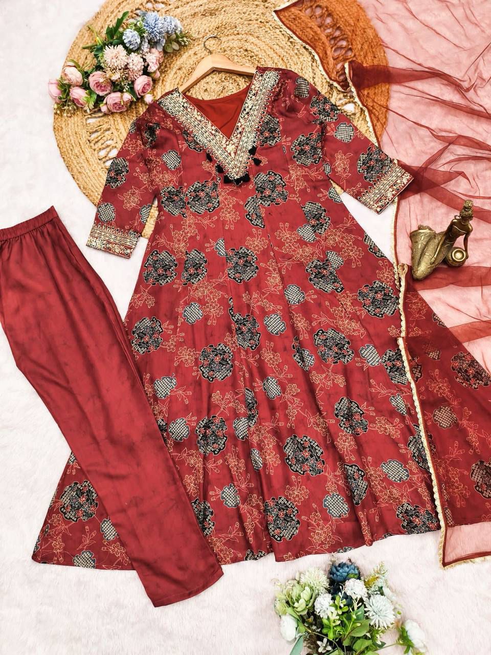 Designer Party Wear Kurta Palazzo Set with Sequence Work Dupatta