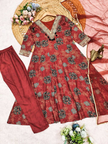 Designer Party Wear Kurta Palazzo Set with Sequence Work Dupatta