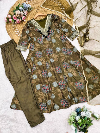 Designer Party Wear Kurta Palazzo Set with Sequence Work Dupatta