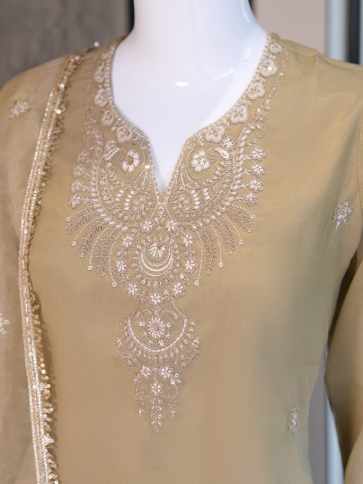 Premium Embroidered Kurta Palazzo Set with Net Dupatta for Women | Festive & Party Wear Ethnic Suit Set | Beige