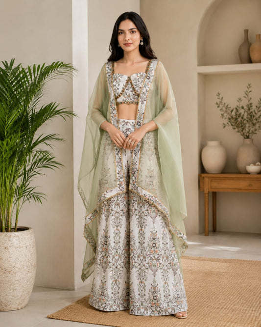 Premium Floral Printed Indo-Western Cape Set with Palazzo for Women