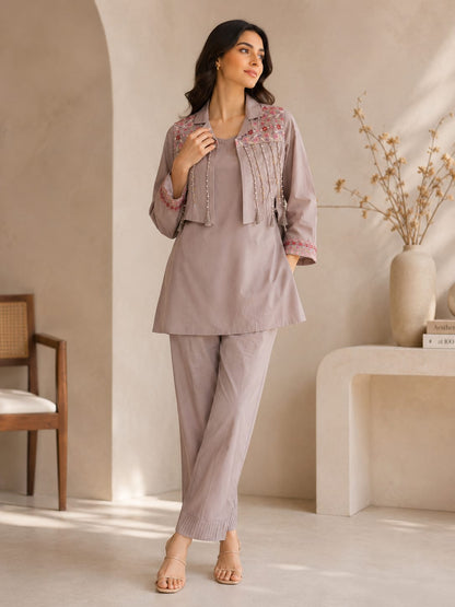 Premium Cotton Co-Ord Set for Women with Embroidered Jacket | Casual & Office Wear