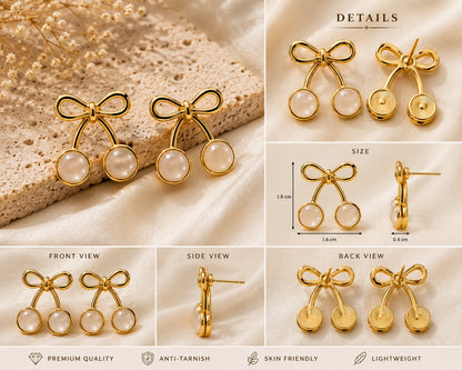 Bow Cherry Drop Earrings Crystal Alloy Stud Earring