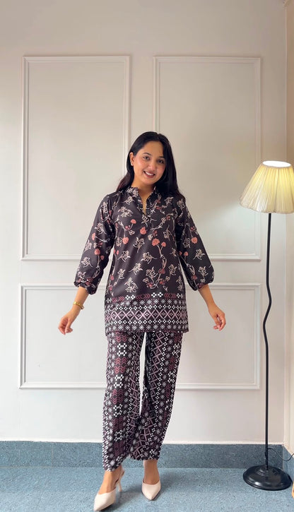 Black Printed Rayon Co-Ord Set