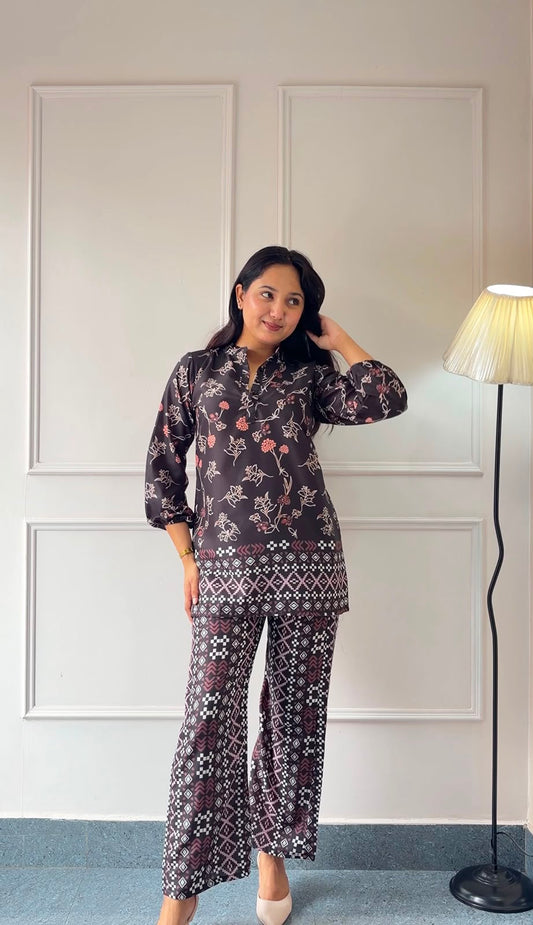 Black Printed Rayon Co-Ord Set