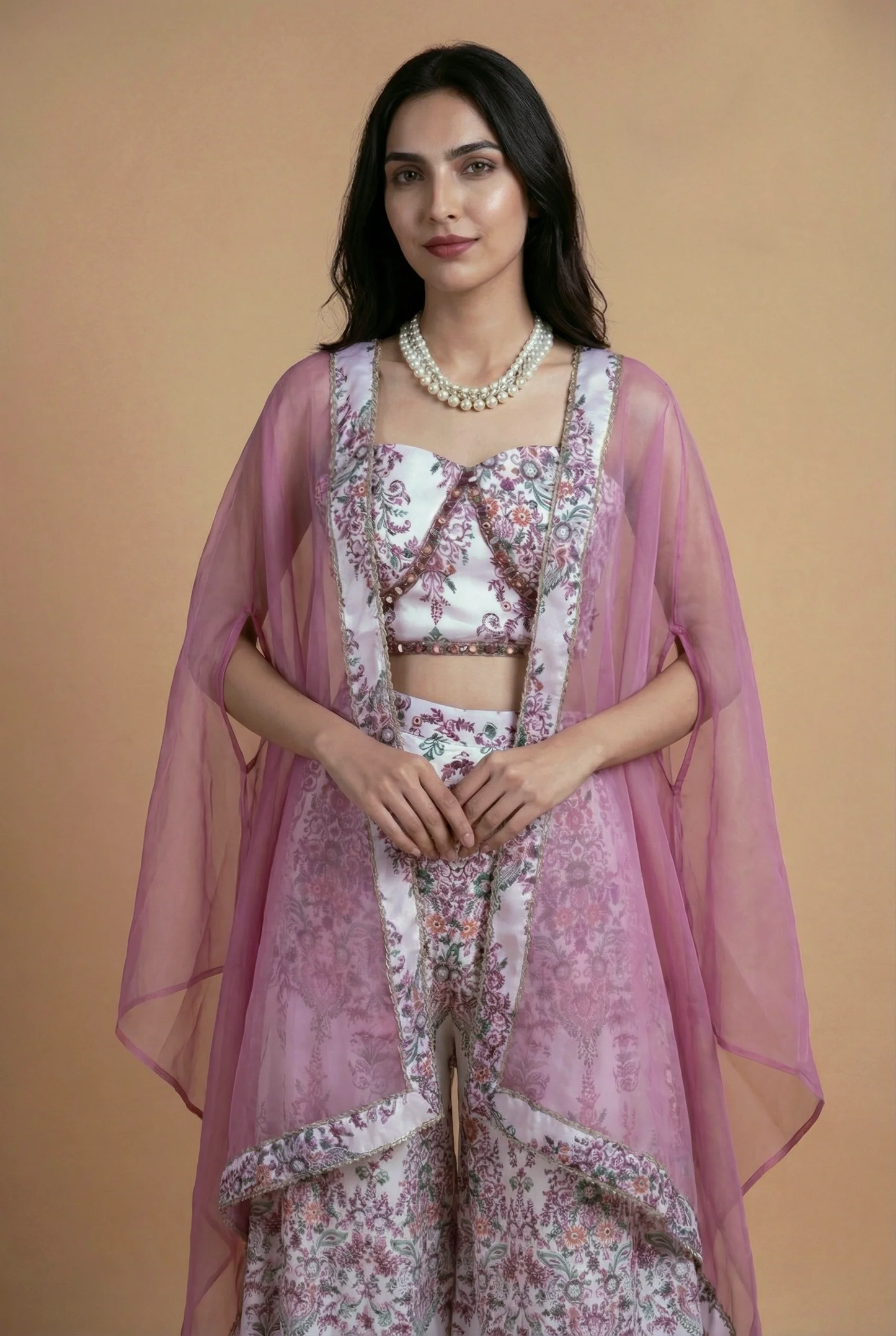Premium Floral Printed Indo-Western Cape Set with Palazzo for Women