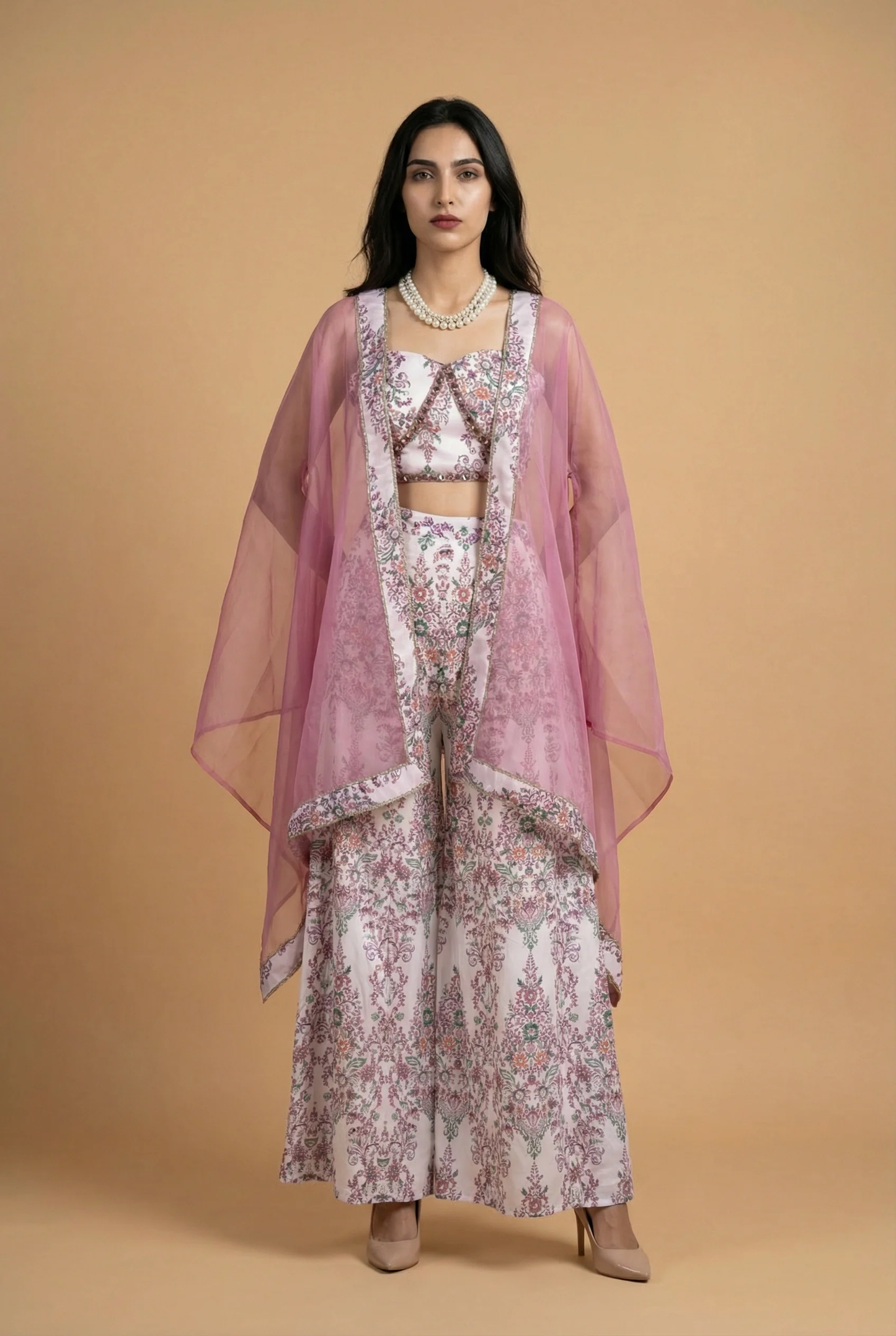 Premium Floral Printed Indo-Western Cape Set with Palazzo for Women