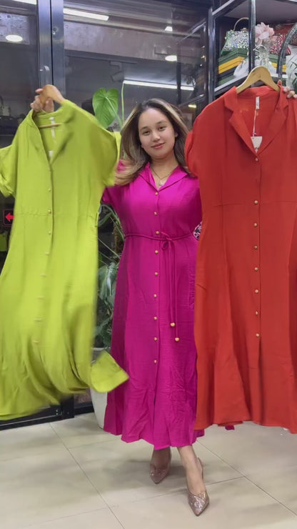 Designer Rayon Dress (Green & Orange)