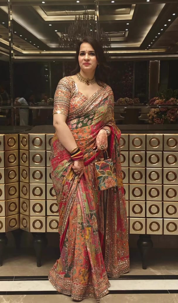 Designer Printed Silk Saree with Blouse | Festive & Wedding Wear (orange 2)