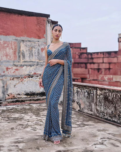 Bollywood Style Designer Fox Georgette Saree with Katdana & Real Mirror Work | Party & Wedding Wear Saree for Women