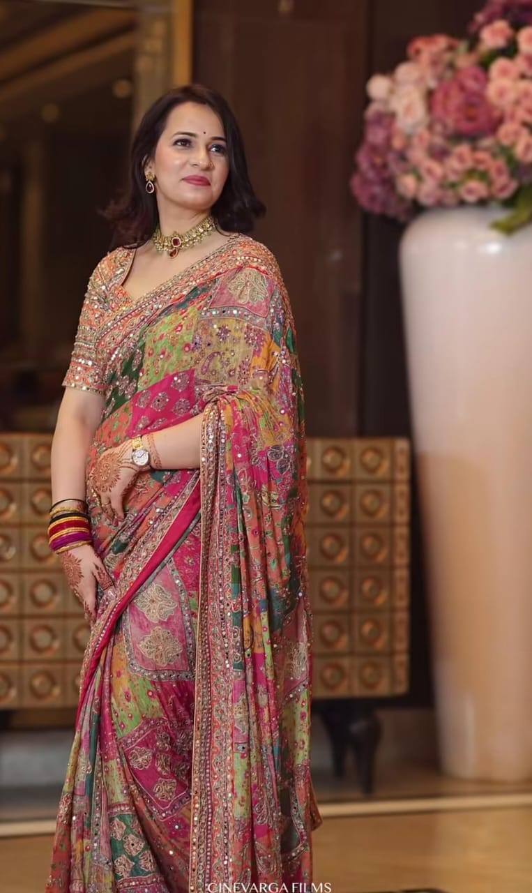 Designer Printed Silk Saree with Blouse | Festive & Wedding Wear (orange 2)